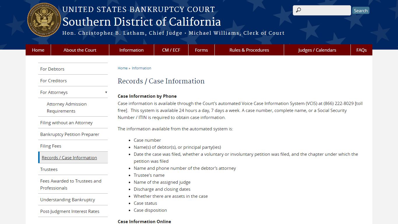 Records / Case Information - United States Bankruptcy Court